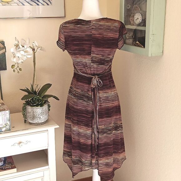 Vol. 1 Textured Brown Striped Dress. Career. Boho. - Picture 5 of 9